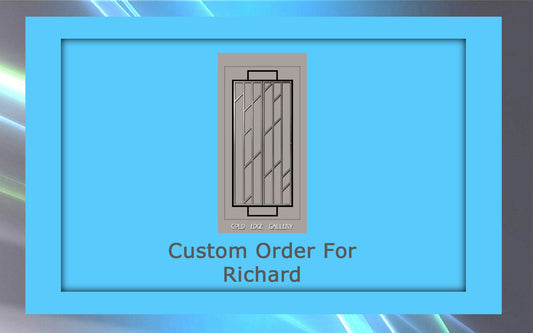 A geometric design in a blue frame with the text "Custom Order For Richard" centered below the design.