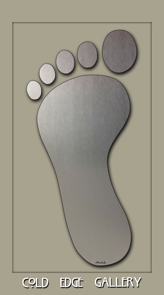 A large metallic footprint illustration with "Cold Edge Gallery" text at the bottom.