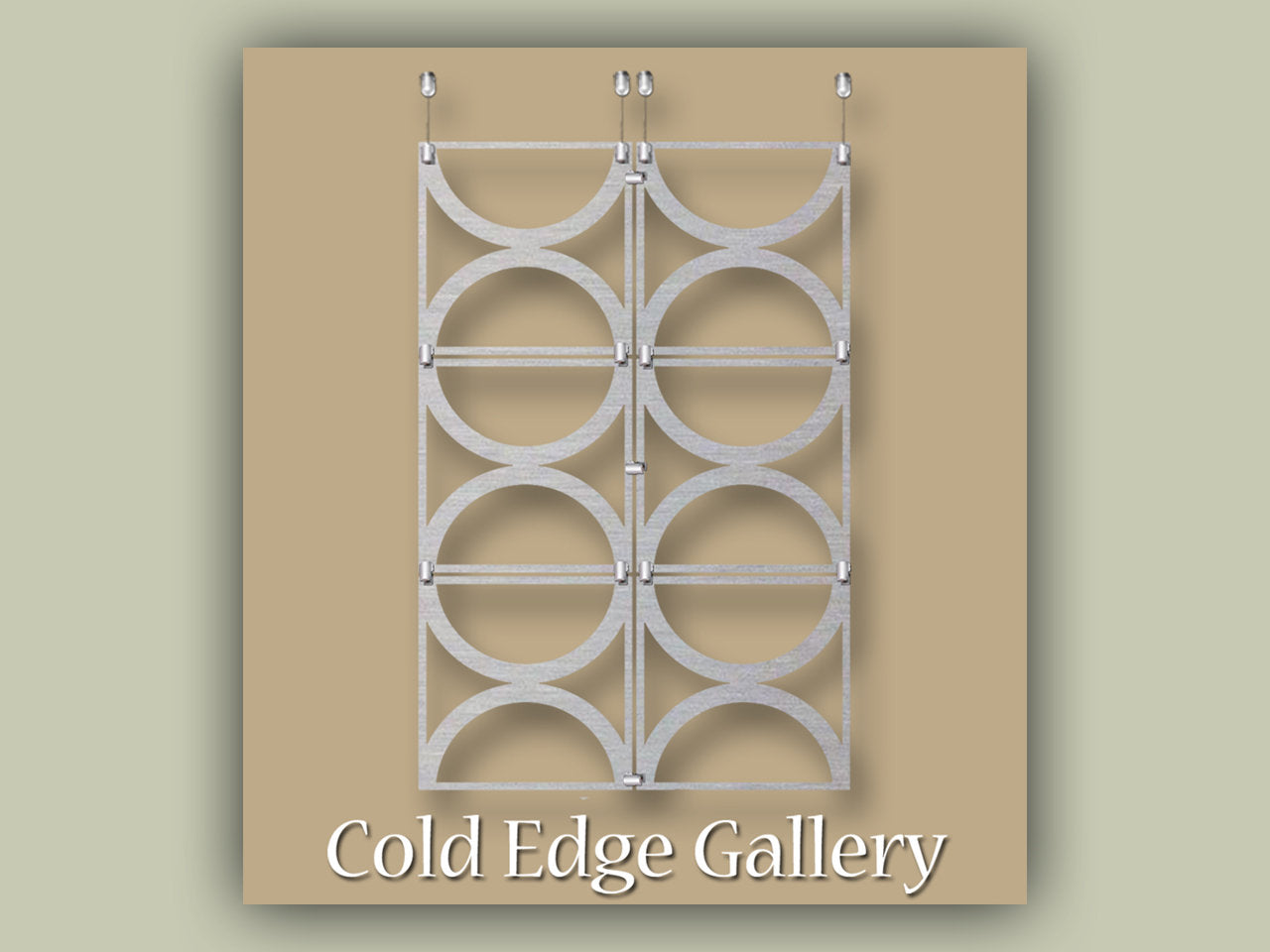 A 3x2 grid of circular metallic structures titled "Cold Edge Gallery" against a beige background.